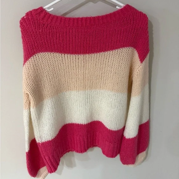 Lovers & Friends Lynn Sweater - Rose Pink Color Block Stripes - Size Small - Picture 8 of 12